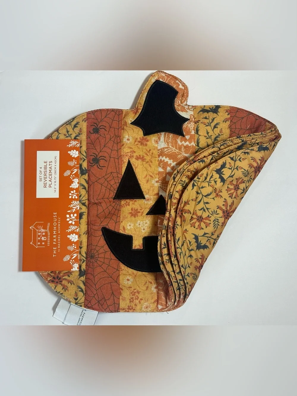 The Farmhouse Rachel Ashwell Jack-o-Lantern Fall Reversible Placemats Set 4